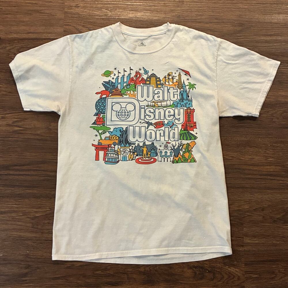 Disney Parks Walt Disney World Attractions Graphic T-Shirt Size M White